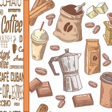 Kaffeezeit, Kaffeebohne, Würfelzucker, Mokkakanne, Schokolade