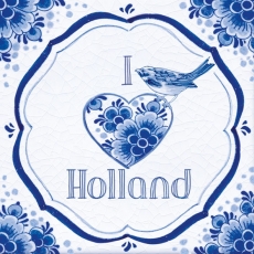 Holland Kachel mit Herz und Vogel