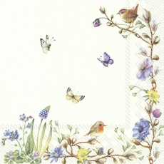 Schmetterlinge, Vögel an Blüten Blumenranke