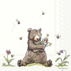 Knuddelbär mit Blumen und Bienen
