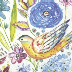 gemalte Hortensien und Vogel