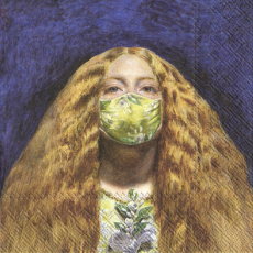 Blonde Frau mit grünem Mundschutz
