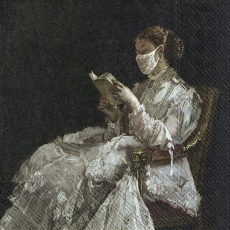 Wunderschöne Dame liest Buch mit Mundschutz