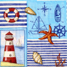 Leuchtturm mit Segelboot, Strandgut Rettungsring, Himmelsrichtungen, Steuer
