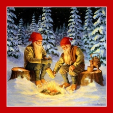 Nisser am Feuer im Winterwald - Dwarfs / Nisser by the fire in the winter wood - Nains/Nisser au feu dans la forêt dhiver