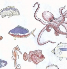 Unterwasserleben, 2 Kraken, 2 Seepferdchen & viele Fische  - Underwater world, 2 octopuses, 2 seahorses & many fish - Monde sous-marin, 2 pieuvres, 2 petits chevaux de lac & beaucoup de poissons