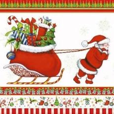 Santa zieht Geschenke auf Schlitten - Santa pulls gifts on sledge - Père Noël tire cadeaux sur luge