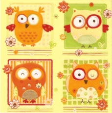 4 Eulen gelb - 4 Owls yellow - 4 hibou jaune