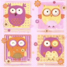 4 Eulen rosa - 4 Owls pink - 4 hiboux rose