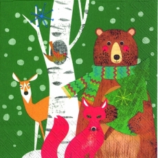 Bär, Fuchs, Reh, Vogel grün - Bear, fox, deer, bird green - Ours, le renard, le cerf, oiseau vert