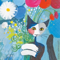 Rosina Wachtmeister - Katze umarmt Blumen, For you - Cat hugging flowers - Fleurs de chat étreignant