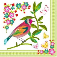 Bunter Vogel,Blumen, Herzen & schmetterling - Colourful bird, flowers, hearts & butterfly - Oiseaux colorés, fleurs, cœurs et papillon
