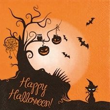 Katze mit Hexenhut, Fledermäuse, Kürbisse, Halloween - Cat with Witchs Hat, bats, pumpkins - Chat avec un chapeau, chauves-souris, citrouilles de sorcière