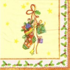 Weihnachtsstrumpf mit Geschenken & Ilex-Rahmen - Christmas stocking with gifts & holly frame - Bas de Noël avec des cadeaux et cadre de houx