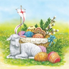 Süßes Lamm und Korb mit Ostereiern - Lamb and easter basket - Agneau et panier de Pâques