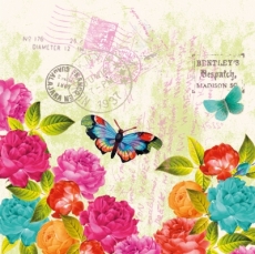 Bunte Rosen & Schmetterlinge auf Brief - Colorful Rosen & Butterflies on letter - Roses colorée & Papillons sur lettre