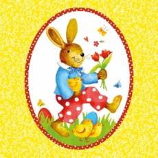 Fröhlicher Hase & Küken auf Wiese - Happy Bunny & Chick on meadow - Lapin amureu & Poussin sur la prairie