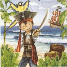 Pirat mit Schatz, Papagei & Piratenschiff - Pirate with Treasure, Parrot & Pirate Ship - Pirate avec trésor, perroquet et un bateau pirate