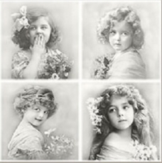 4 nostalgische Mädchen mit Blumen - 4 nostalgic girls with flowers - 4 fille nostalgique avec des fleurs