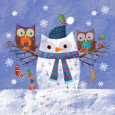 Eulenschneemann & 2 Eulen - Owl-snowman & 2 Owls - hibou-bonhomme de neige et 2 hiboux