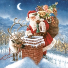 Weihnachtsmann & Rentier auf dem Dach - Santa Claus & Reindeer on the roof - Père Noël et renne sur le toit