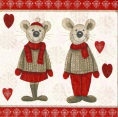 Wintermäusepaar mit Herzen - Winter mice couple with hearts - Souris dhiver couple avec coeurs