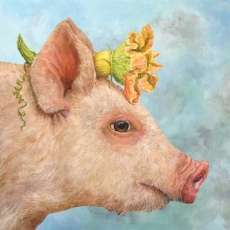 Schwein mit Zucchiniblüte - Pig with courgette flower - Cochon avec la fleur de courgette