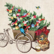 Fahrrad, Weihnachtsbaum, Geschenke & 6 Vögel - Bicycle, Christmas trre, presents & 6 birds - Bicyclette, arbre de Noël, cadeaux & 6 oiseaux