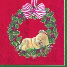 Kleiner Teddybär im Ilexkranz - Little plush bear in Holly wreath - Petit ours en peluche dans une couronne de houx