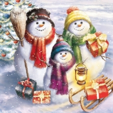 Familie Schneemann mit Geschenken - Family Sowman with gifts - Bonhomme de neige en famille avec des cadeaux