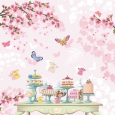 Blumen, Schmetterlinge, Kuchentisch, Geburtstag, Feier, Einladung, Kaffetrinken - Fleurs, papillons, table de gâteau, anniversaire, célébration, invitation, boire du café - Flowers, butterflies, cake