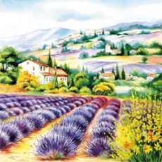 Hügelige Landschaft mit Lavendelfeldern, Häusern.... - Hilly landscape with lavender fields, houses .... - Paysage vallonnée avec des champs de lavande, maisons ....