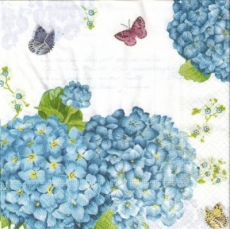 Blaue Hortensien & 3 Schmetterlinge - Blue hydrangeas and 3 butterflies - Hortensias bleus et trois papillons