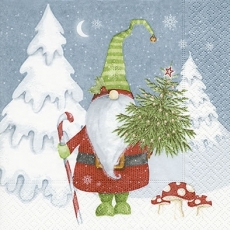 Nisser, Zwerg mit Weihnachtsbaum & schneebedeckten Tannen - Nisser, dwarf with Christmas tree & snow covered firs - Nain avec arbre de Noël avec et le sapin couvert de neige