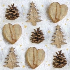 Tannenzapfen, Holzherzen & Holztannenbäume - Pine cones, wooden hearts and fir x-mas trees - Cônes de pin, coeurs en bois et sapins de Noël