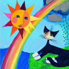 Rosina Wachtmeister Katze mit Regenbogen & Sonne  - Cat witz rainbow & sun - Chat avec arc-en-ciel et soleil