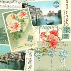 Postkarten aus Venedig, Rosen, Nelken & Musiknoten - Postcards from Venice, roses, carnations & music notes - Cartes postales de Venise, roses, oeillets et notes de musique