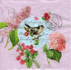 Vogel,Hortensie,Malve & Apfelblüte - Bird, Hydrangea, Mallow & Apple Blossom - Oiseau, hortensia, mauve et fleur de pommier