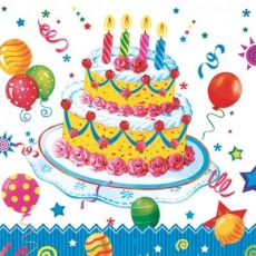 Geburtstagstorte mit 4 Kerzen & Luftballons - Birthday cake with 4 candles & balloons - Gâteau d anniversaire avec 4 bougies et ballons