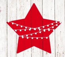 roter Stern mit Lichterkette vor einer Holzwand - red star with fairy lights in front of a wooden wall - étoile rouge avec des guirlandes de lumière devant un mur en bois