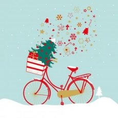 Fahrrad mit Tannenbaum & Geschenke im Korb - Bicycle with fir tree & presents in the basket - Vélo avec sapin et cadeaux dans le panier