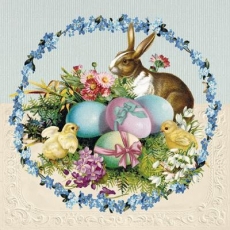 Hase, Küken, bunte Eier & Frühlingsblumen - Bunny, chicks, colorful eggs & spring flowers - Lapin, poussins, œufs colorés et fleurs printanières