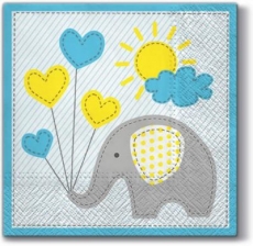 Elefant mit Luftballons, Sonne & Wolke in hellblau - Elephant with balloons, sun & cloud in light blue - Éléphant avec ballons, soleil et nuage en bleu clair