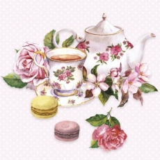 verzierte Teekanne, Teetasse, Rosen & Macarons - decorated teapot, teacup, roses & macarons - théière décorée, tasse à thé, roses et macarons
