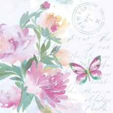 Rosa Aquarell Blumen mit Schmetterling - Pink watercolor flowers with butterfly - Aquarelle rose avec papillon