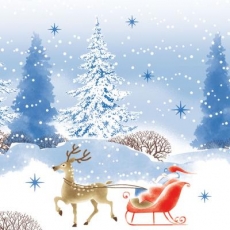 Weihnachtsmann und Rentier fahren durch den Schnee - Santa and reindeer are driving through the snow - Le père Noël et le renne conduisent dans la neige