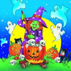 Halloween, Hexe, Kürbisse, schwarze Katzen, Geister & Totenschädel - Halloween, witch, pumpkins, black cats, ghosts & skulls - Halloween, sorcière, citrouilles, chats noirs, fantômes et crânes