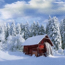 verschneite Holzhütte im winterliche Wald - snowy wooden hut in winter forest - cabane en bois enneigée dans la forêt d hiver-