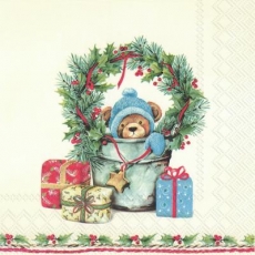 Teddy, Geschenke, Ilexkranz & Blumentopf - Teddy, presents, Ilexkranz & flowerpot - Teddy, cadeaux, Ilexkranz & pot de fleurs