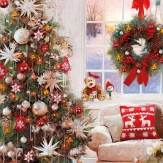 Weihnachtsbaum, Kranz, Teddy, Kissen & Sofa - Christmas tree, wreath, teddy, pillow & sofa - Arbre de noël, couronne, nounours, oreiller et canapé